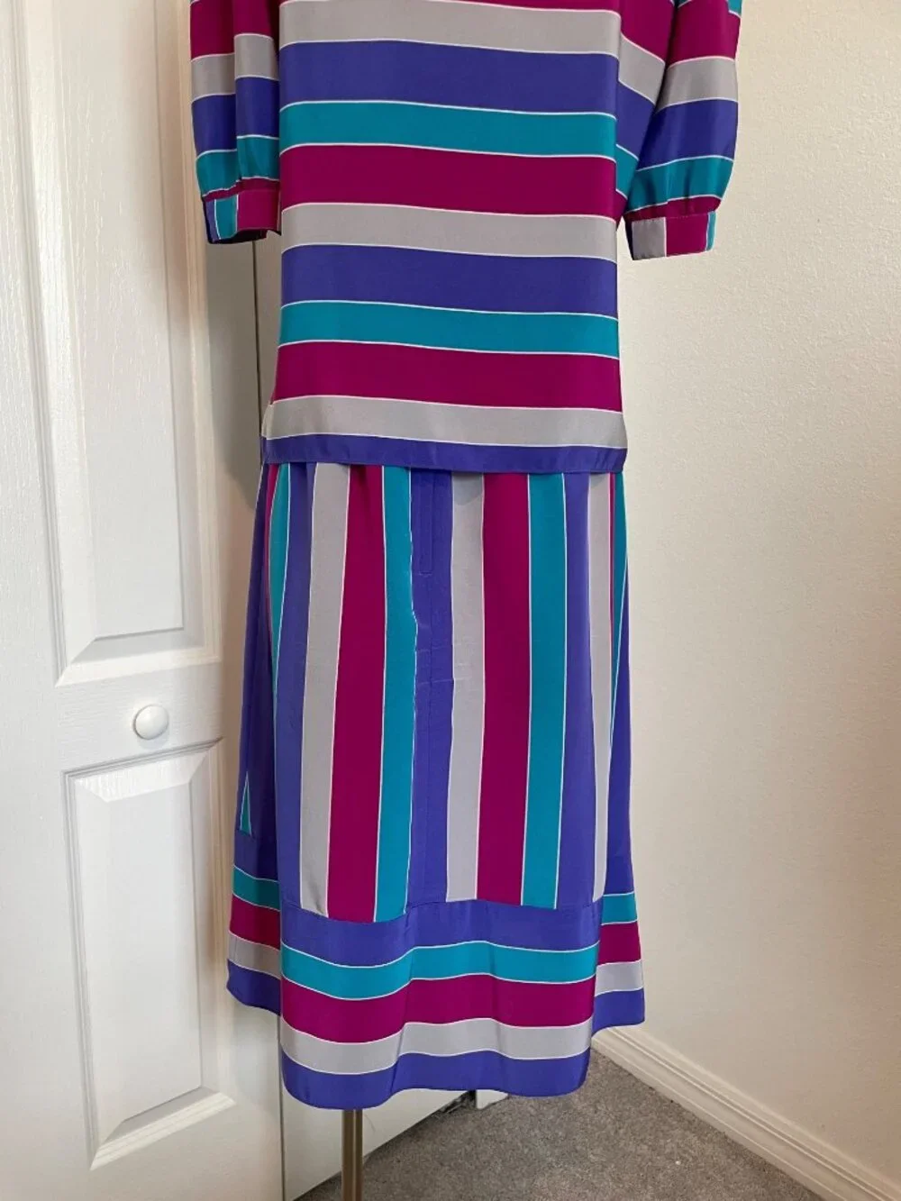 Vintage 80's SASSON High Waisted Skirt Shirt Striped 2-Piece Set Women’s 14/15